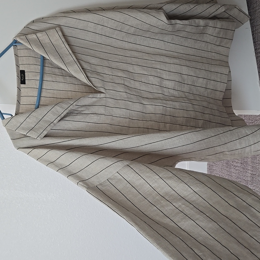 Massimo Dutti Beige and Black Striped Shirt Linen Size XS/S